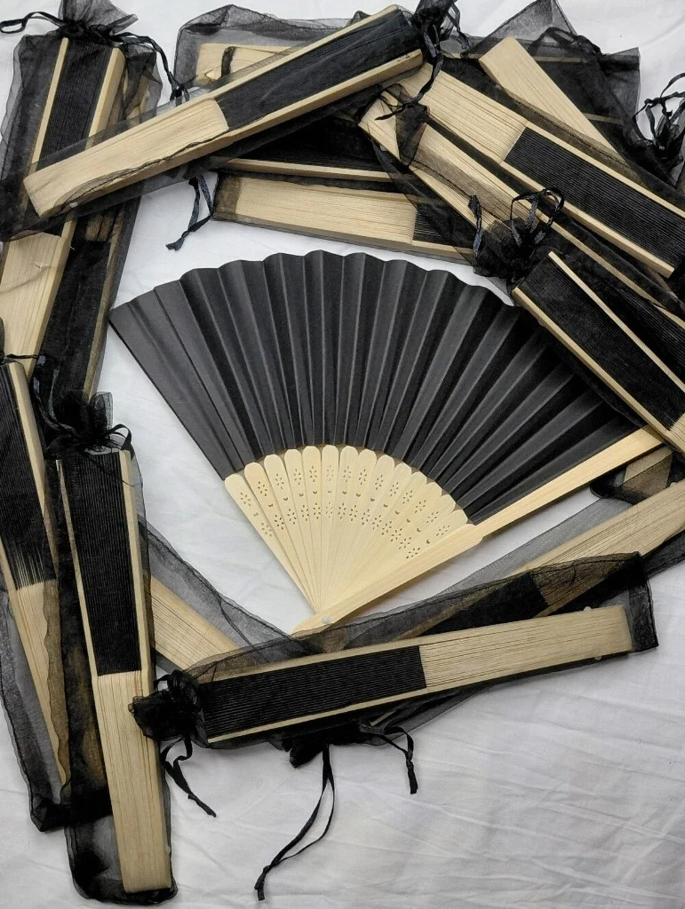 18 Black Folding Hand Fan with a Bamboo Frame